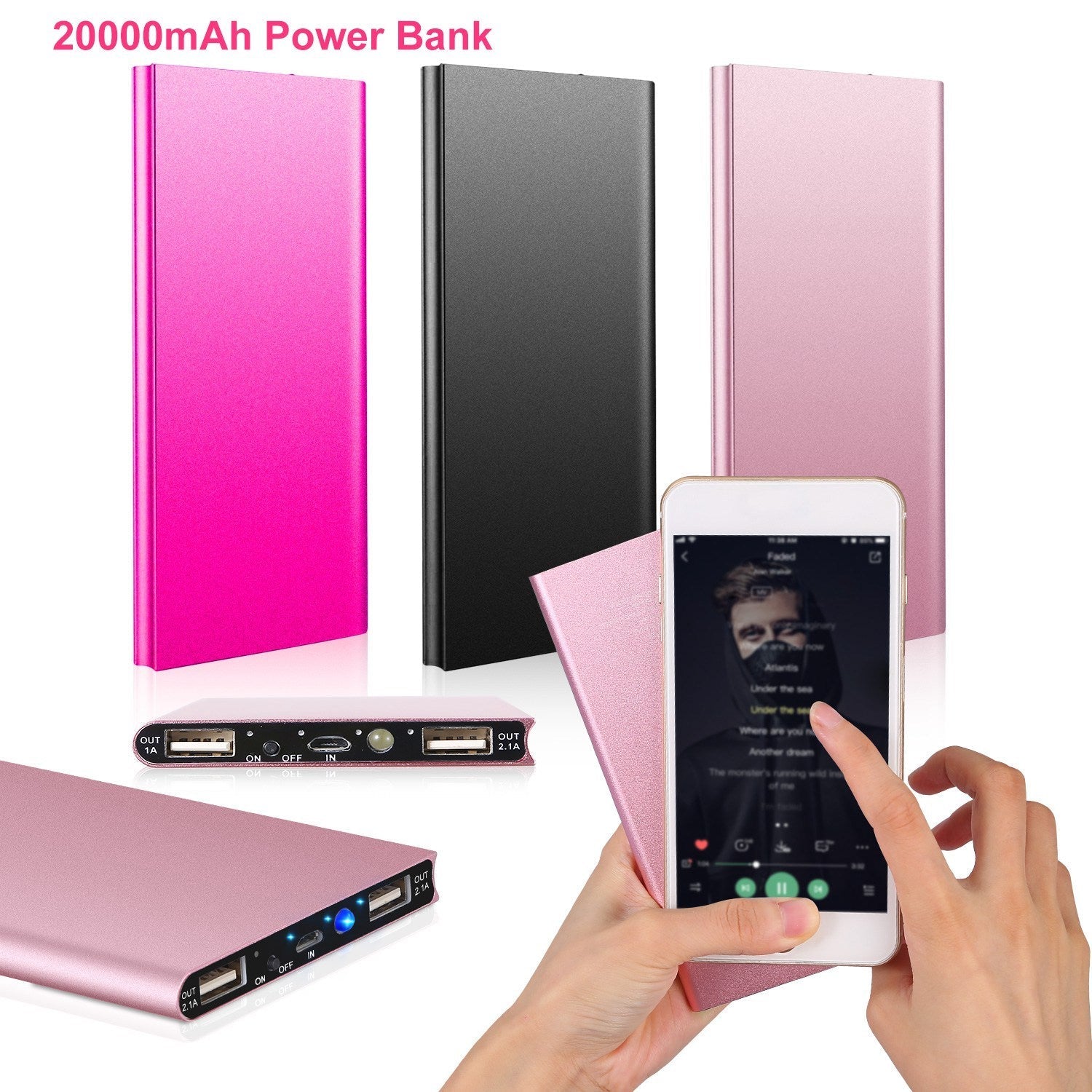 HKM-090579 Ultra-Thin 20000mAh Dual USB Power Bank with Smart Charging Technology and Built-in Flashlight