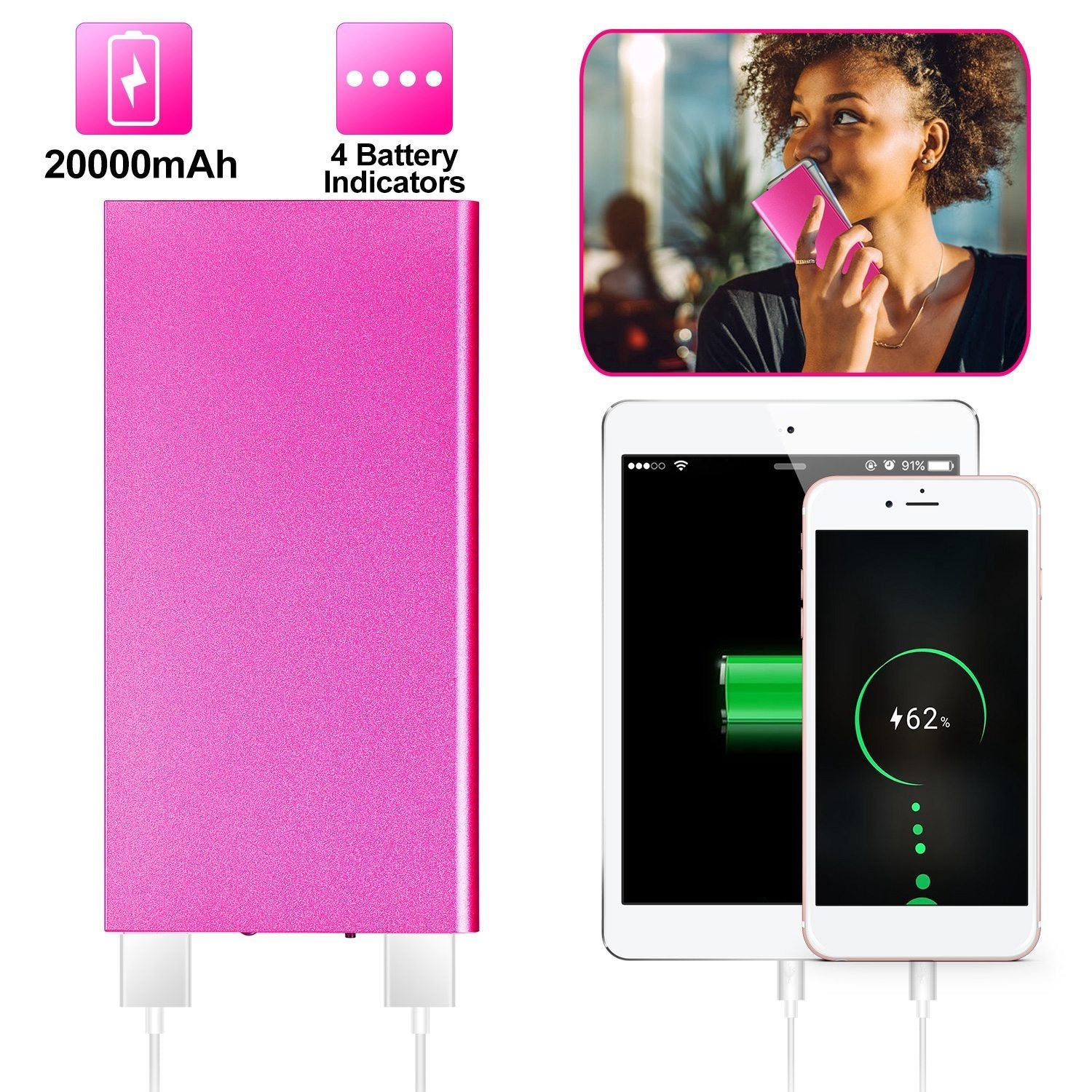 HKM-090579 Ultra-Thin 20000mAh Dual USB Power Bank with Smart Charging Technology and Built-in Flashlight