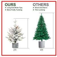 HKM-091475 Pre-lit Flocked Mini Tabletop Christmas Tree with LED Lights in Various Heights for Indoor and Outdoor Décor