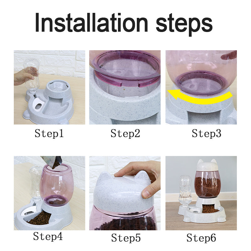 HKM-091859 Automatic Pet Feeder with Drinking Fountain - 528ml Water Capacity, Available in Gray, Pink, and Blue