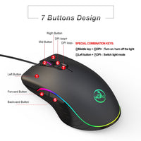 HKM-091859 Wired Ergonomic Gaming Optical Mouse with Adjustable DPI and 7 Keys