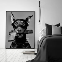 HKM-092499 Black Dog Oil Canvas Painting for Living Room and Bedroom Decor - Multiple Sizes Available