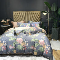 HKM-092499 Floral Cotton Satin Digital Print Duvet Cover Set - 4 Pieces in Multiple Styles
