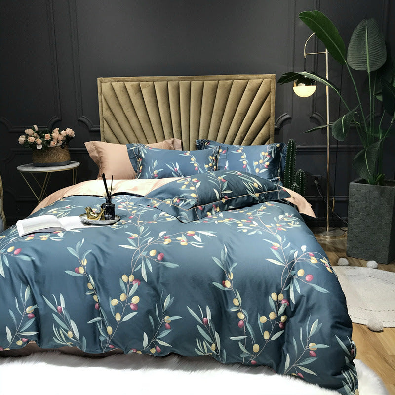 HKM-092499 Floral Cotton Satin Digital Print Duvet Cover Set - 4 Pieces in Multiple Styles