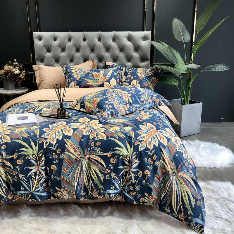 HKM-092499 Floral Cotton Satin Digital Print Duvet Cover Set - 4 Pieces in Multiple Styles