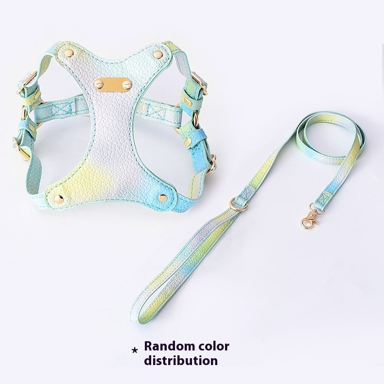 HKM-092691 Colorful Leather Cat Harness and Leash Set - Available in Pink, Purple, and Cloud Blue
