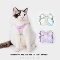 HKM-092691 Colorful Leather Cat Harness and Leash Set - Available in Pink, Purple, and Cloud Blue