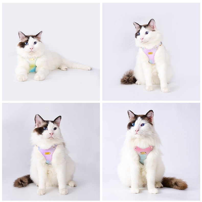 HKM-092691 Colorful Leather Cat Harness and Leash Set - Available in Pink, Purple, and Cloud Blue