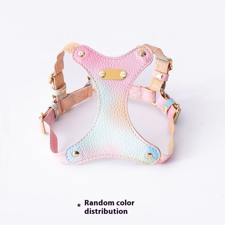HKM-092691 Colorful Leather Cat Harness and Leash Set - Available in Pink, Purple, and Cloud Blue