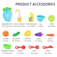 HKM-092755 Playful Kitchen Washing Sink Toy Set with Recirculating Faucet and Food Accessories for Kids 2-4 Years