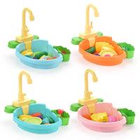 HKM-092755 Playful Kitchen Washing Sink Toy Set with Recirculating Faucet and Food Accessories for Kids 2-4 Years