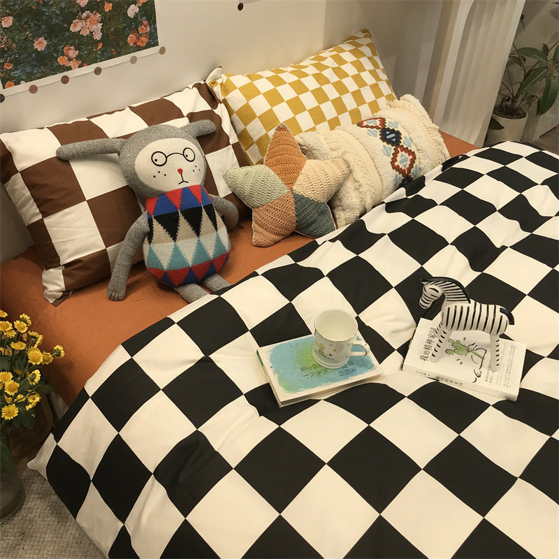 HKM-092819 Geometric Green Polka Dot Cotton Bedding Set - 4-Piece Includes Duvet Cover, Bed Sheet, and Pillowcases