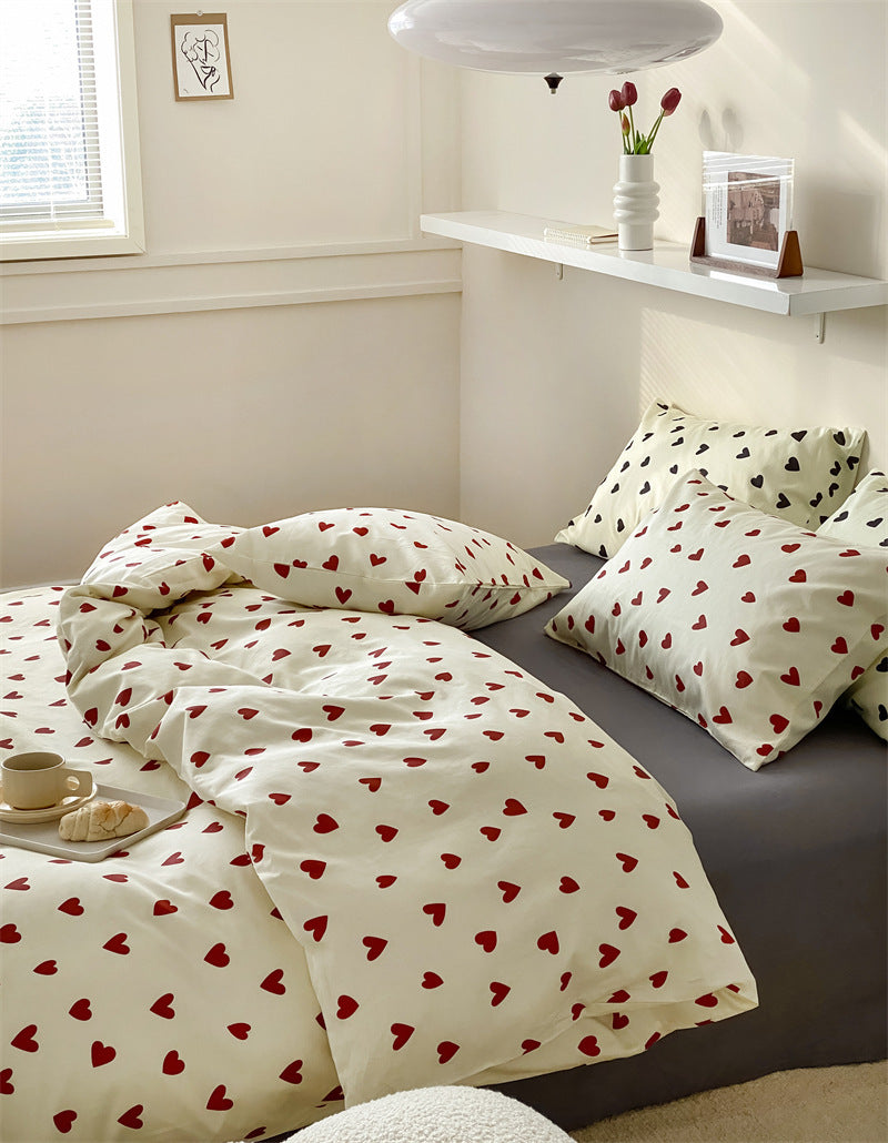 HKM-092819 Geometric Green Polka Dot Cotton Bedding Set - 4-Piece Includes Duvet Cover, Bed Sheet, and Pillowcases