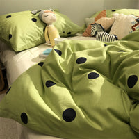 HKM-092819 Geometric Green Polka Dot Cotton Bedding Set - 4-Piece Includes Duvet Cover, Bed Sheet, and Pillowcases