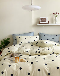 HKM-092819 Geometric Green Polka Dot Cotton Bedding Set - 4-Piece Includes Duvet Cover, Bed Sheet, and Pillowcases