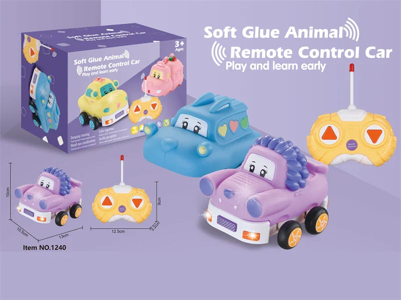 HKM-093075 Remote Control Cartoon Animal Vehicle Toy for Kids – Soft Glue Educational RC Car with 4 Channels, Indoor-Outdoor Fun