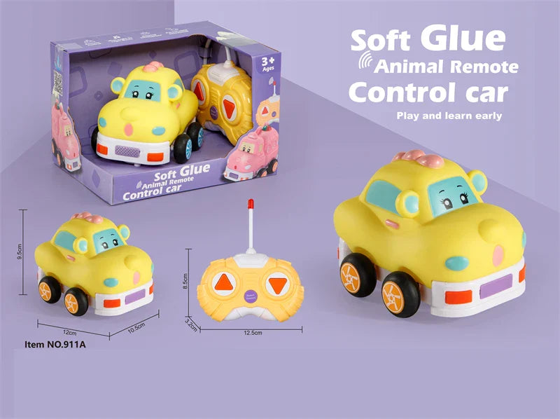 HKM-093075 Remote Control Cartoon Animal Vehicle Toy for Kids – Soft Glue Educational RC Car with 4 Channels, Indoor-Outdoor Fun