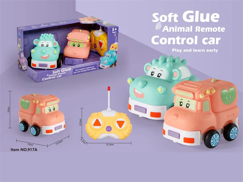HKM-093075 Remote Control Cartoon Animal Vehicle Toy for Kids – Soft Glue Educational RC Car with 4 Channels, Indoor-Outdoor Fun