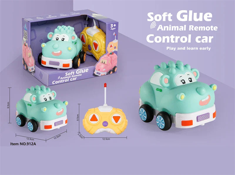 HKM-093075 Remote Control Cartoon Animal Vehicle Toy for Kids – Soft Glue Educational RC Car with 4 Channels, Indoor-Outdoor Fun