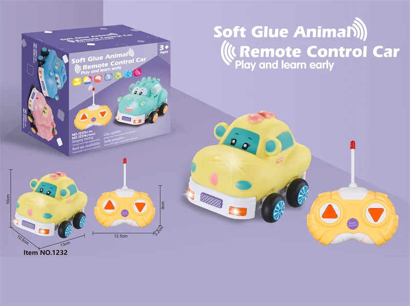 HKM-093075 Remote Control Cartoon Animal Vehicle Toy for Kids – Soft Glue Educational RC Car with 4 Channels, Indoor-Outdoor Fun
