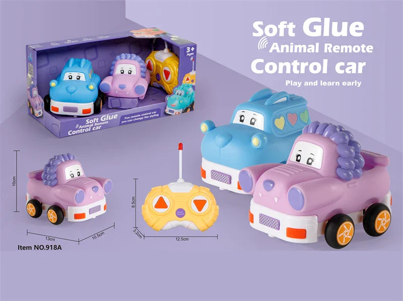 HKM-093075 Remote Control Cartoon Animal Vehicle Toy for Kids – Soft Glue Educational RC Car with 4 Channels, Indoor-Outdoor Fun