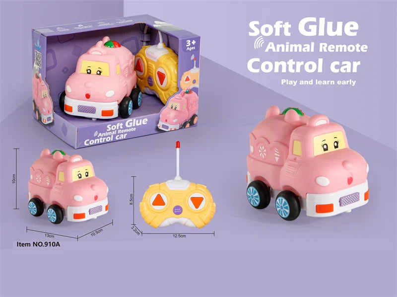 HKM-093075 Remote Control Cartoon Animal Vehicle Toy for Kids – Soft Glue Educational RC Car with 4 Channels, Indoor-Outdoor Fun