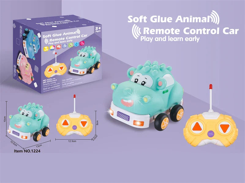 HKM-093075 Remote Control Cartoon Animal Vehicle Toy for Kids – Soft Glue Educational RC Car with 4 Channels, Indoor-Outdoor Fun