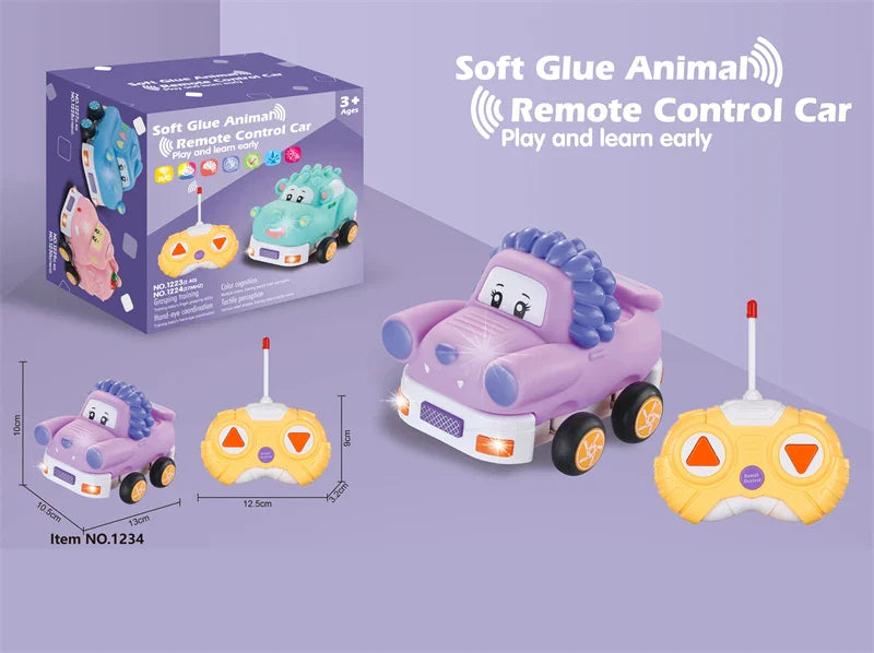 HKM-093075 Remote Control Cartoon Animal Vehicle Toy for Kids – Soft Glue Educational RC Car with 4 Channels, Indoor-Outdoor Fun