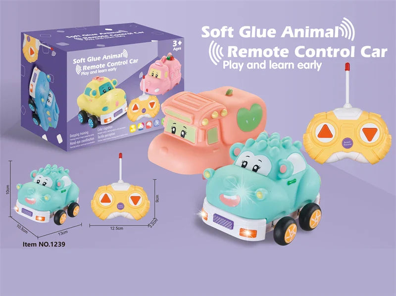 HKM-093075 Remote Control Cartoon Animal Vehicle Toy for Kids – Soft Glue Educational RC Car with 4 Channels, Indoor-Outdoor Fun