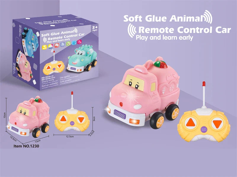 HKM-093075 Remote Control Cartoon Animal Vehicle Toy for Kids – Soft Glue Educational RC Car with 4 Channels, Indoor-Outdoor Fun