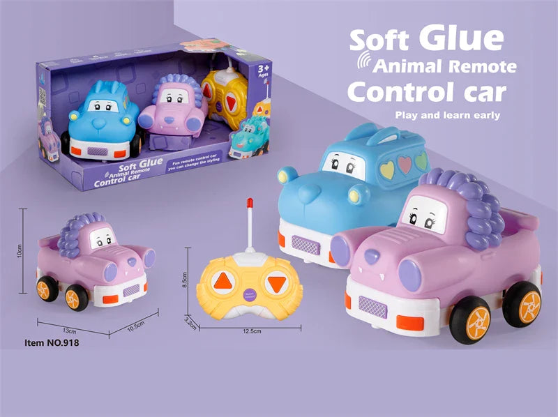 HKM-093075 Remote Control Cartoon Animal Vehicle Toy for Kids – Soft Glue Educational RC Car with 4 Channels, Indoor-Outdoor Fun