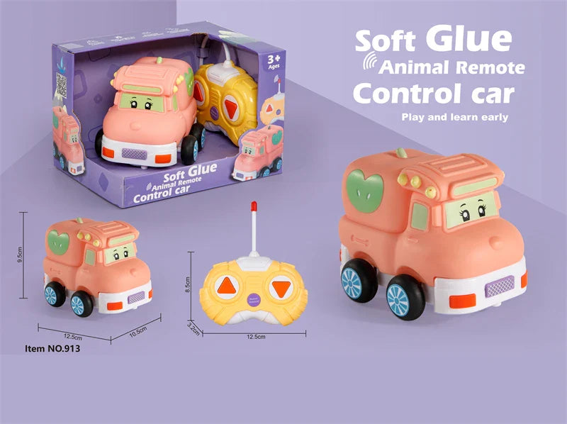 HKM-093075 Remote Control Cartoon Animal Vehicle Toy for Kids – Soft Glue Educational RC Car with 4 Channels, Indoor-Outdoor Fun
