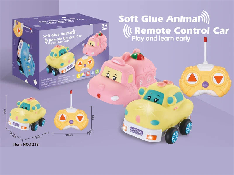 HKM-093075 Remote Control Cartoon Animal Vehicle Toy for Kids – Soft Glue Educational RC Car with 4 Channels, Indoor-Outdoor Fun