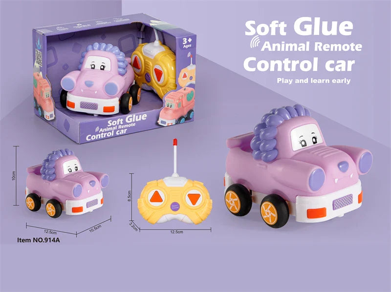 HKM-093075 Remote Control Cartoon Animal Vehicle Toy for Kids – Soft Glue Educational RC Car with 4 Channels, Indoor-Outdoor Fun