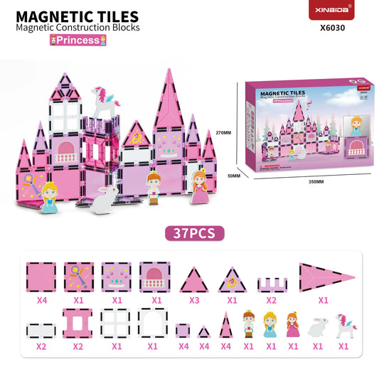 Princess Theme Magnetic Building Blocks Set for Kids - STEM Educational Toy, Creative Pretend Play Tiles