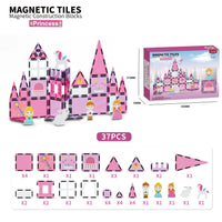 HKM-093139 Princess Theme Magnetic Building Blocks Set for Kids - STEM Educational Toy, Creative Pretend Play Tiles