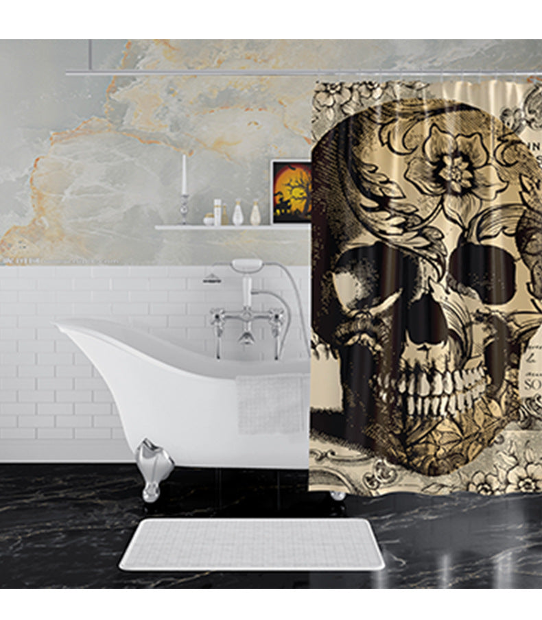 HKM-093203 Skull Pattern Waterproof Shower Curtain for Halloween Bathroom Décor, 180cm x 180cm, Environmentally Friendly Polyester Fiber