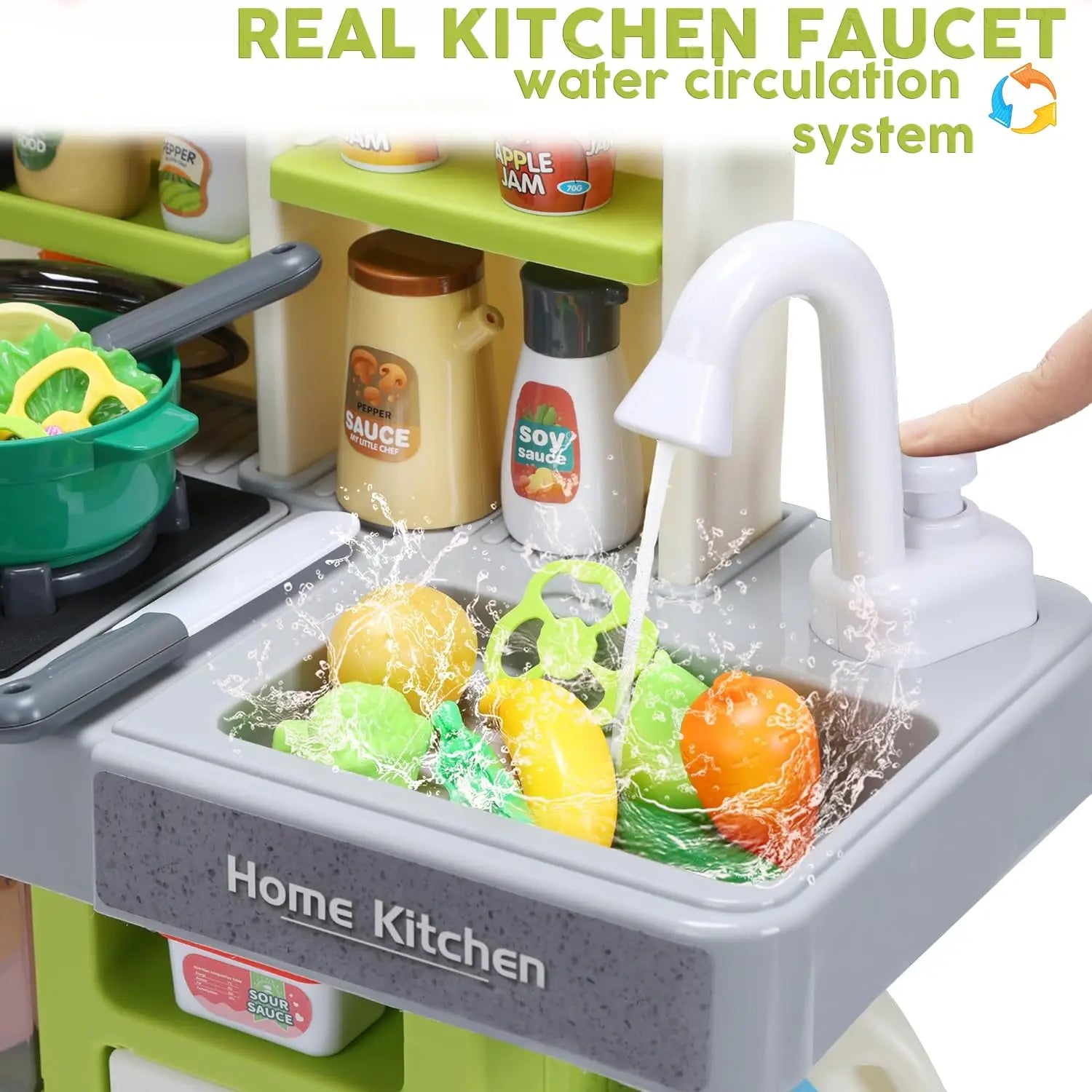 KTX-093331 Realistic Kids Kitchen Set with Lights and Sounds – 63 PCS Pretend Play Toy for Ages 2 to 13