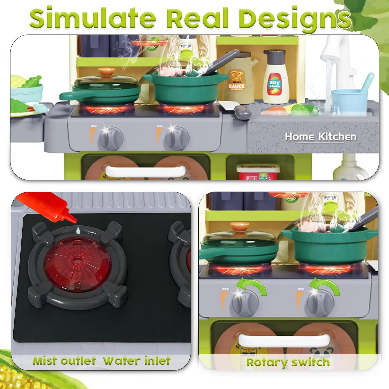 KTX-093331 Realistic Kids Kitchen Set with Lights and Sounds – 63 PCS Pretend Play Toy for Ages 2 to 13