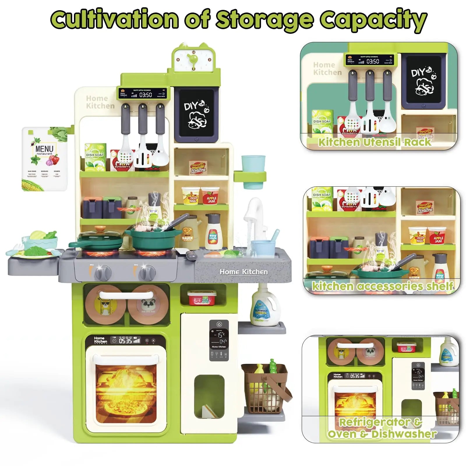 KTX-093331 Realistic Kids Kitchen Set with Lights and Sounds – 63 PCS Pretend Play Toy for Ages 2 to 13