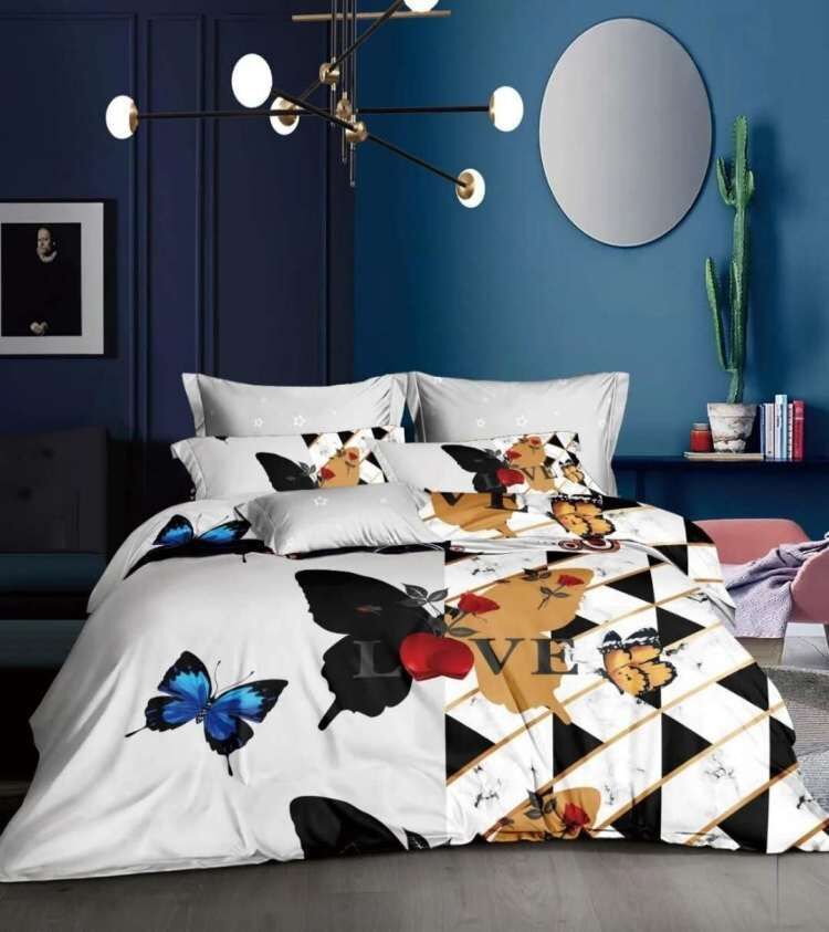 HKM-093459 Large European Style Three-Piece Quilt Cover Set for 1.8m Beds - Reactive Print & Sanding Weave
