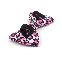 HKM-093523 Double-Layered Pink Leopard Dog Collar with Bowknot Decoration