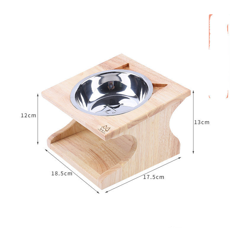 HKM-093523 Solid Wood Non-Slip Pet Bowl with Oblique Mouth for Comfort