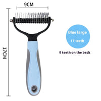 HKM-093587 Double-Sided Stainless Steel Pet Hair Unknotting Comb in Pink, Blue, and Gray – Small & Large Sizes Available