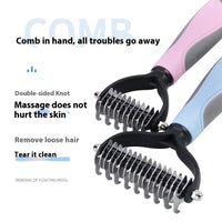 HKM-093587 Double-Sided Stainless Steel Pet Hair Unknotting Comb in Pink, Blue, and Gray – Small & Large Sizes Available