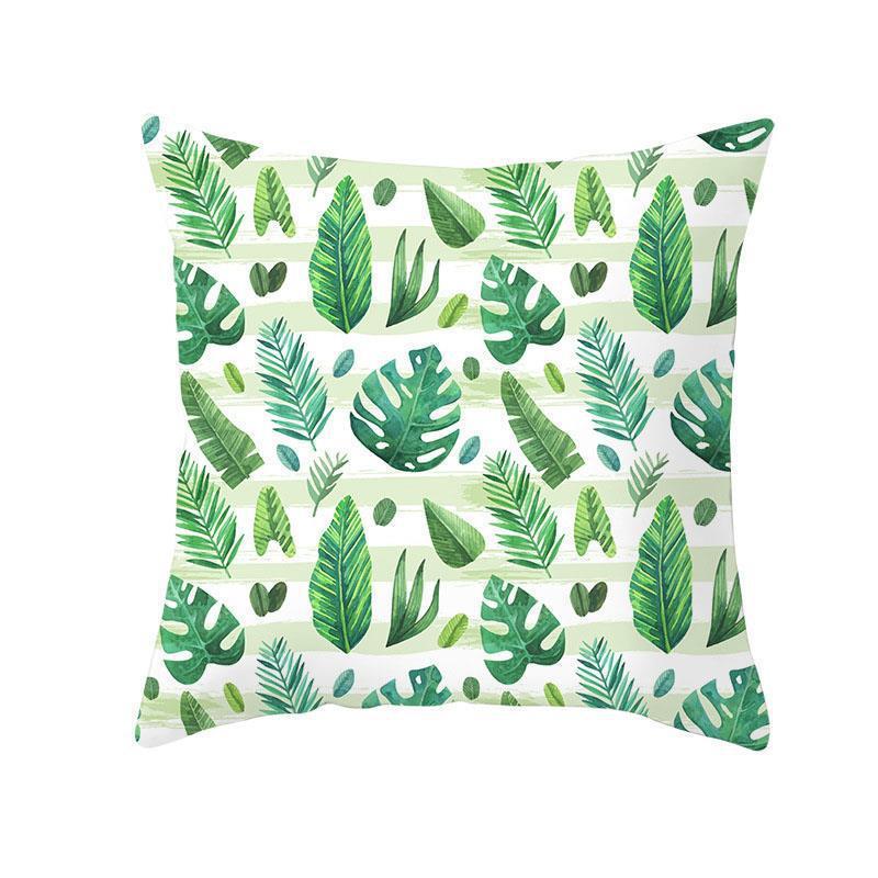 HKM-093715 Green Plush Plant Tassel Pillowcase - 45x45cm for Living Room, Bedroom, and More