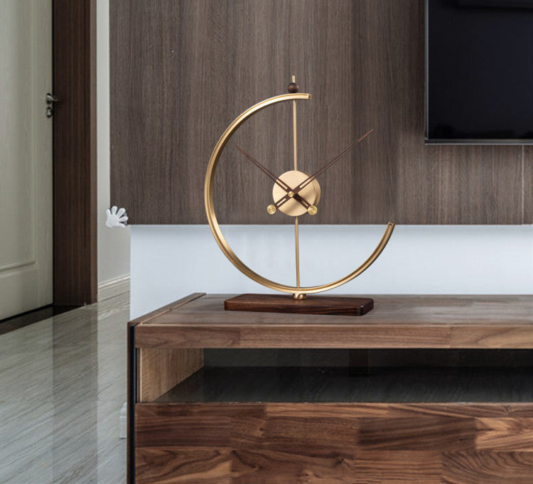 HKM-093971 Elegant Chinese Walnut and Copper Silent Clock - 14 Inch Decorative Wall Art for Living Room