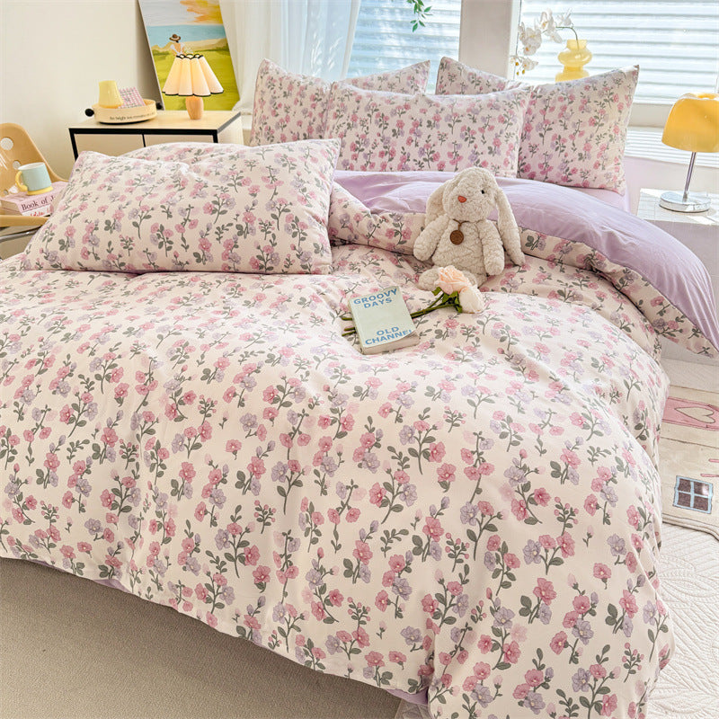 HKM-093971 Floral and Plant Print Washed Cotton 4-Piece Bedding Set - Multiple Sizes Available