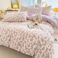 HKM-093971 Floral and Plant Print Washed Cotton 4-Piece Bedding Set - Multiple Sizes Available