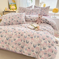 HKM-093971 Floral and Plant Print Washed Cotton 4-Piece Bedding Set - Multiple Sizes Available